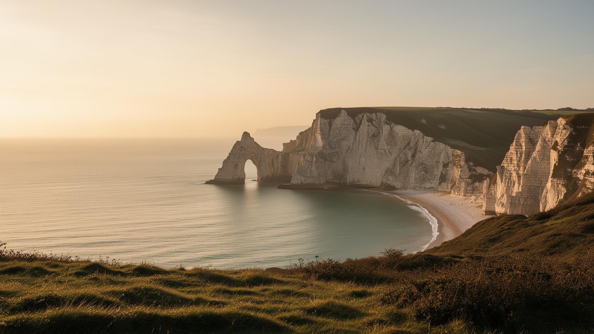 Dorset coastal landscape at golden hour